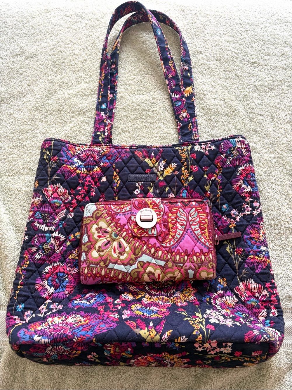 Vera Bradley Floral Quilted Tote Bag & Matching Wallet Bundle Set